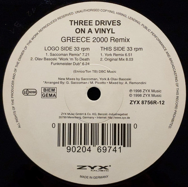 Three Drives On A Vinyl* : Greece 2000 Remix (12")