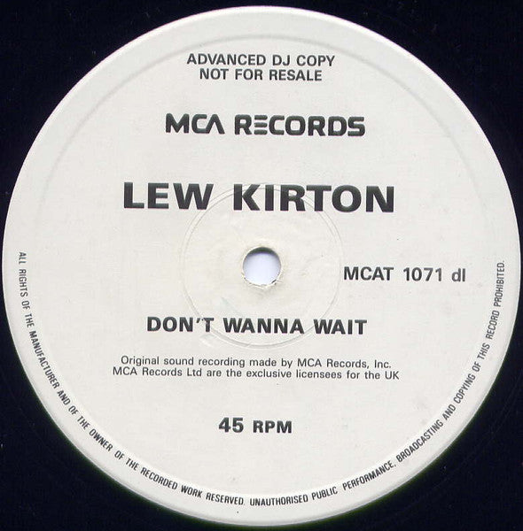 Lew Kirton : Don't Wanna Wait (12", Promo)