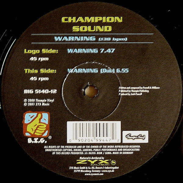 Champion Sound (2) : Warning (12")