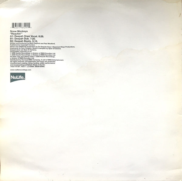 Snow Monkeys : Reachin (12", Promo)