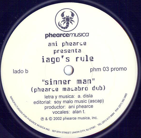 Iago's Rule : Sinner Man (12", Promo)
