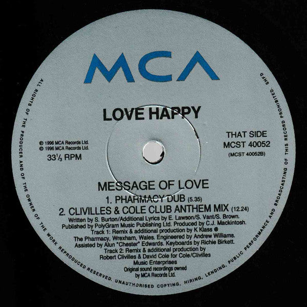 Love Happy : Message Of Love (12")