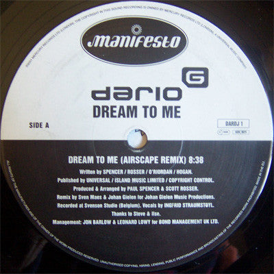 Dario G : Dream To Me (12", Single, Promo)