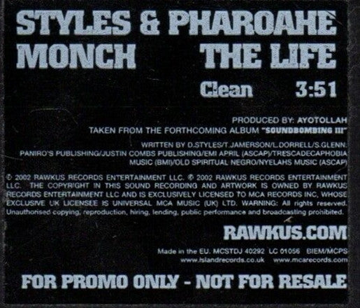 Styles P & Pharoahe Monch : The Life (CD, Single, Promo)