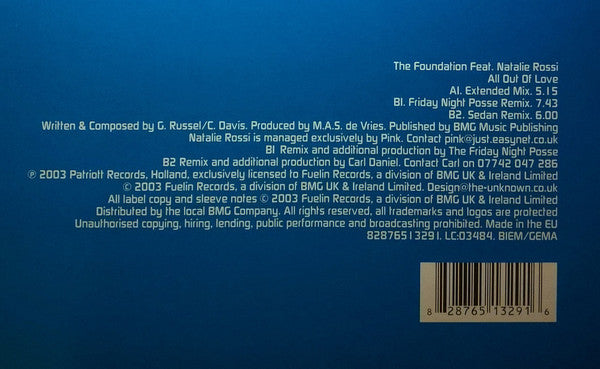 The Foundation Feat. Natalie Rossi : All Out Of Love (12")
