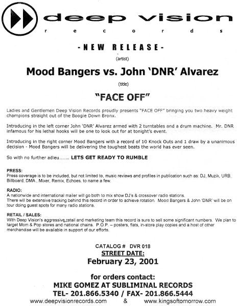 Mood Bangers Vs. John "DNR" Alvarez : Face Off (12", Promo)