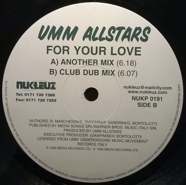 UMM Allstars : For Your Love (12")