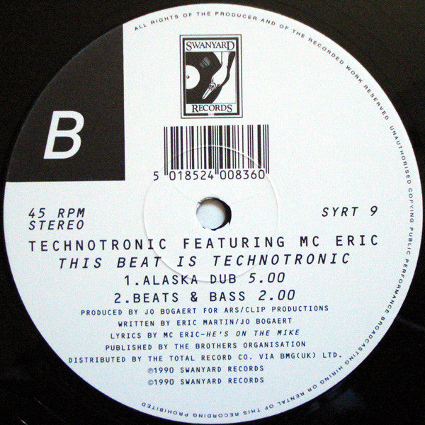 Technotronic Featuring MC Eric : This Beat Is Technotronic (12")