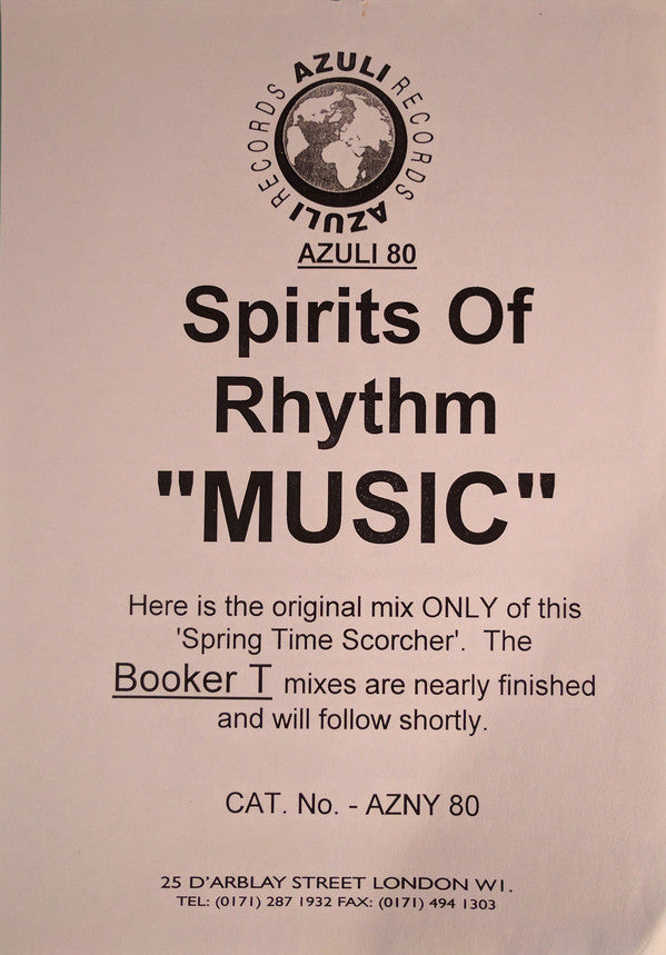 Spirits Of Rhythm : Music (Original & Booker T Mixes) (12", S/Sided, TP, W/Lbl)