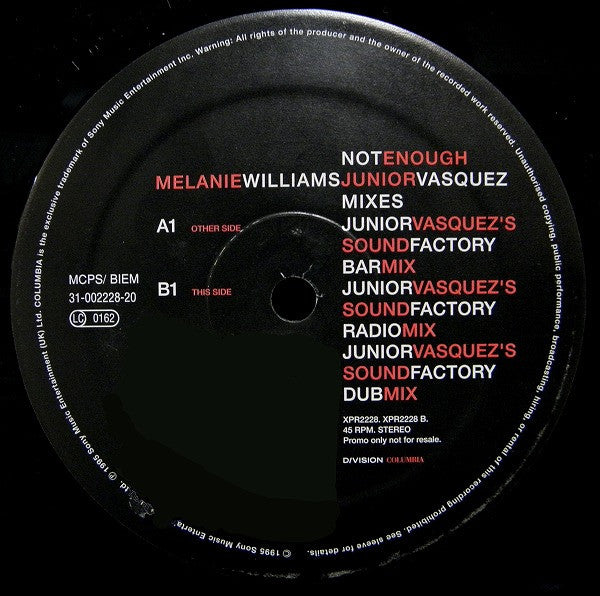 Melanie Williams : Not Enough (Junior Vasquez Mixes) (12", Promo)