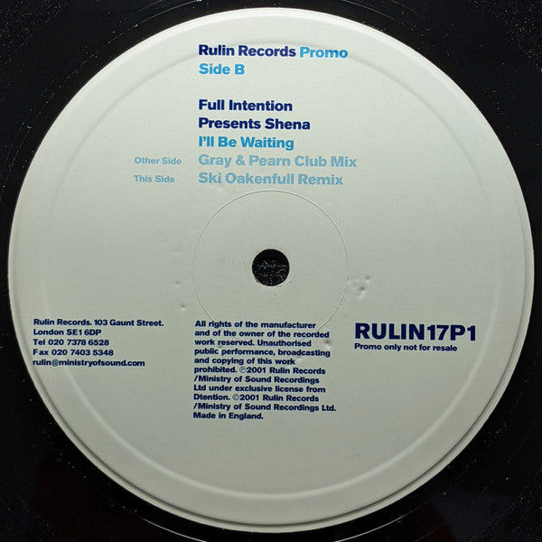 Full Intention Presents Shena : I'll Be Waiting (12", Promo)