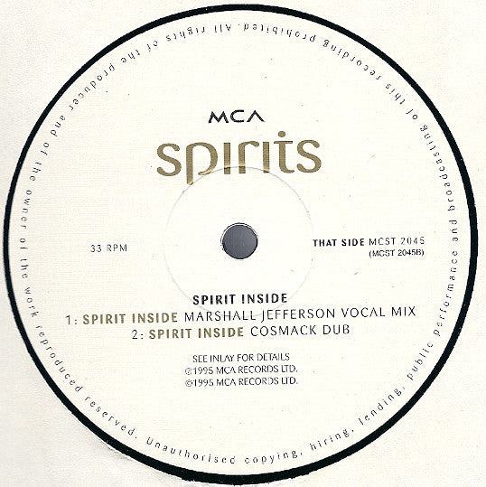 Spirits : Spirit Inside (Serious Rope & Marshall Jefferson Club Mixes) (12", Single)
