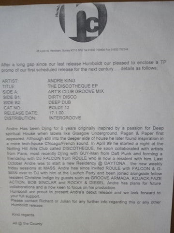 Andre King : The Discotheque EP (12", EP)