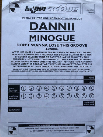 Dannii Minogue : Don't Wanna Lose This Feeling (12", S/Sided, Promo)