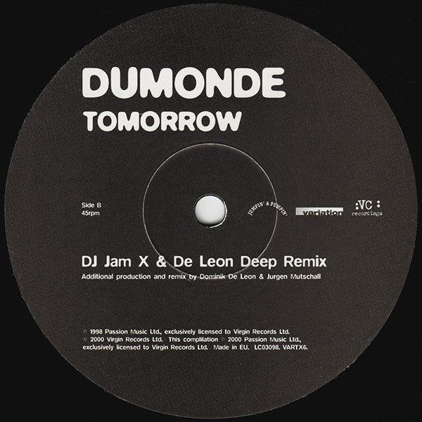 JamX & De Leon Present DuMonde : Tomorrow (Moogwai & DJ Jam X & De Leon Remixes) (12")