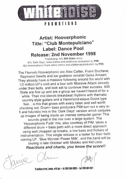 Hooverphonic : Club Montepulciano (12")