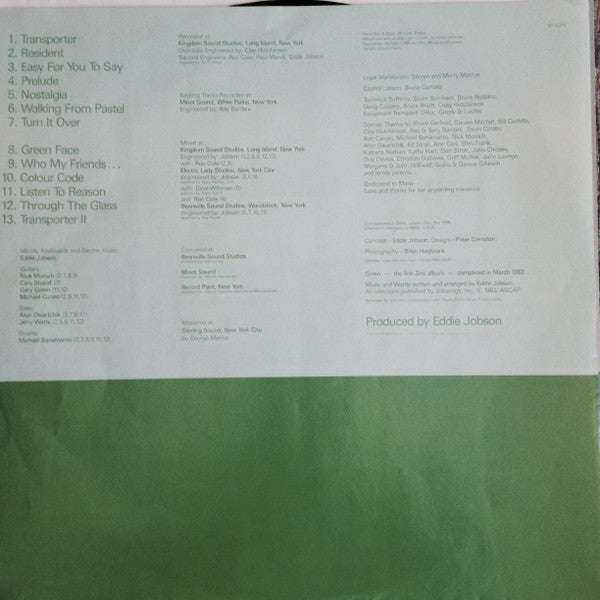 Eddie Jobson / Zinc (3) : The Green Album (LP, Album, Jac)