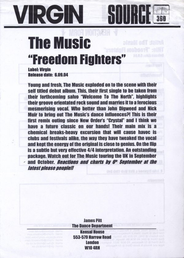 The Music : Freedom Fighters (12", Promo)