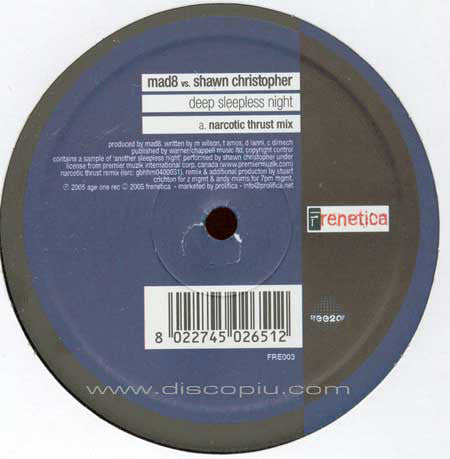 Mad8 vs. Shawn Christopher : Deep Sleepless Night (Remixes) (12")