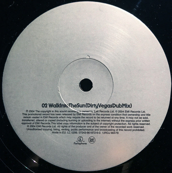 Dirty Vegas : Walk Into The Sun (Dirty Vegas Mixes) (12", Promo)