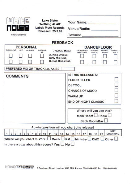 Luke Slater : Nothing At All (12", Promo)