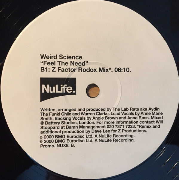 Weird Science : Feel The Need (12", Promo)