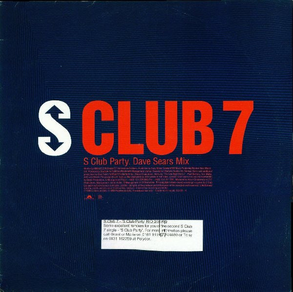 S Club 7 : S Club Party (12", S/Sided, Single, Promo)