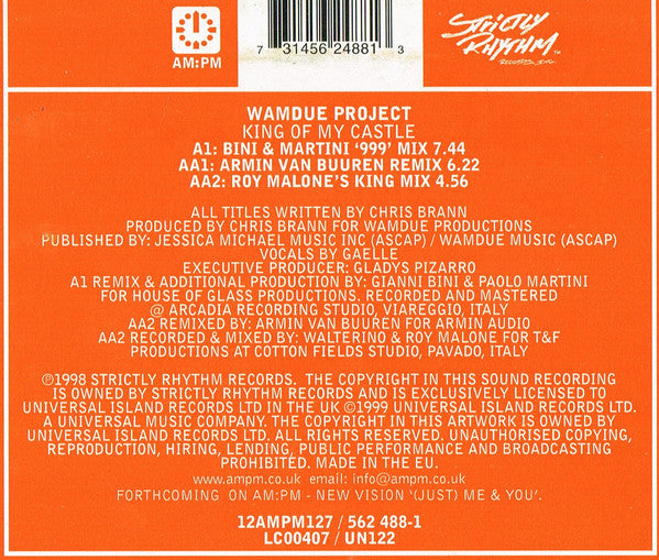Wamdue Project : King Of My Castle (Roy Malone / Bini & Martini / Armin Van Buuren Mixes) (12", Single)