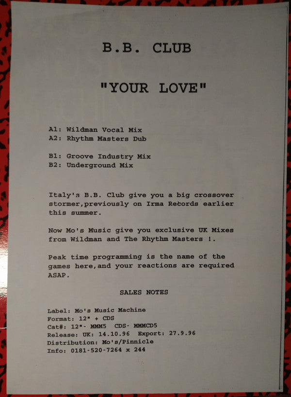Bum Bum Club : Give Me Love (12", Promo)