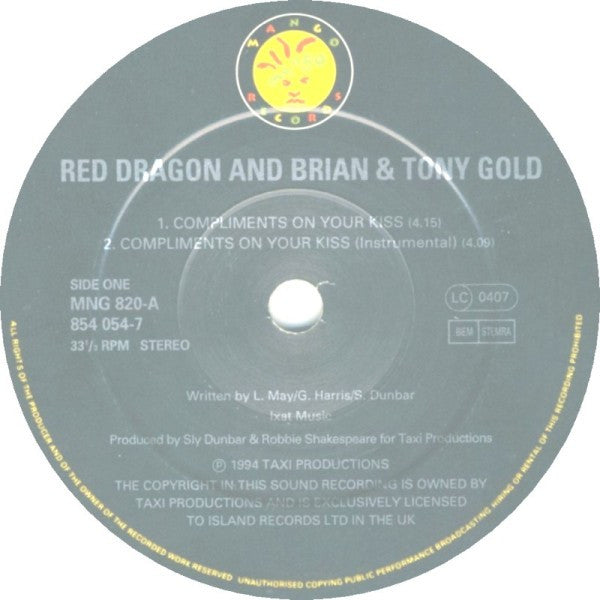 Red Dragon with Brian & Tony Gold : Compliments On Your Kiss (12")