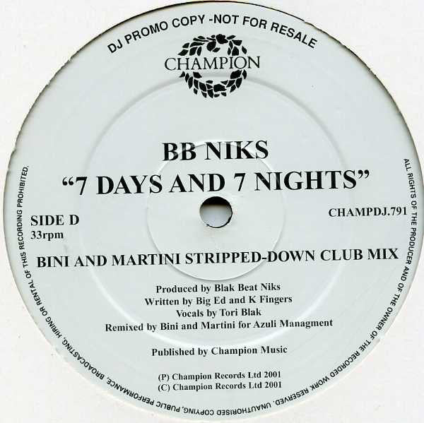 BB Niks* : 7 Days And 7 Nights (2x12", Promo)