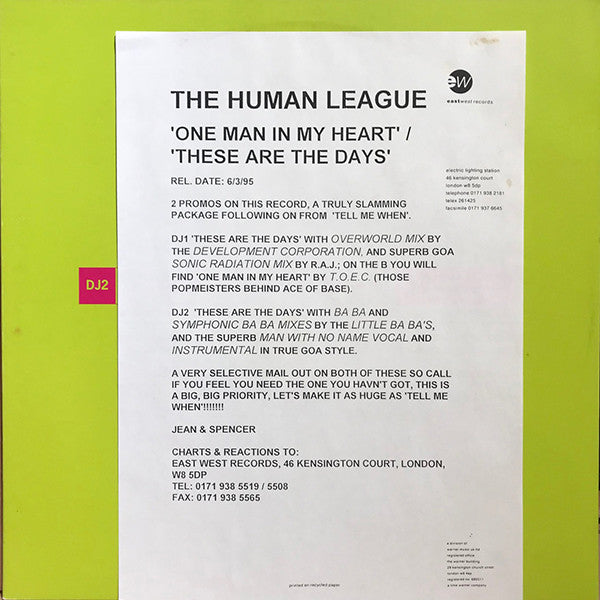 The Human League : These Are The Days (12", Promo, DJ2)