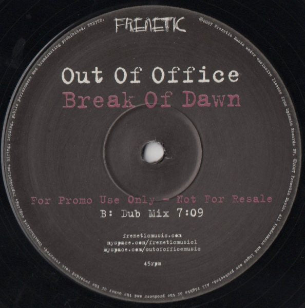 Out Of Office : Break Of Dawn (12", Promo)