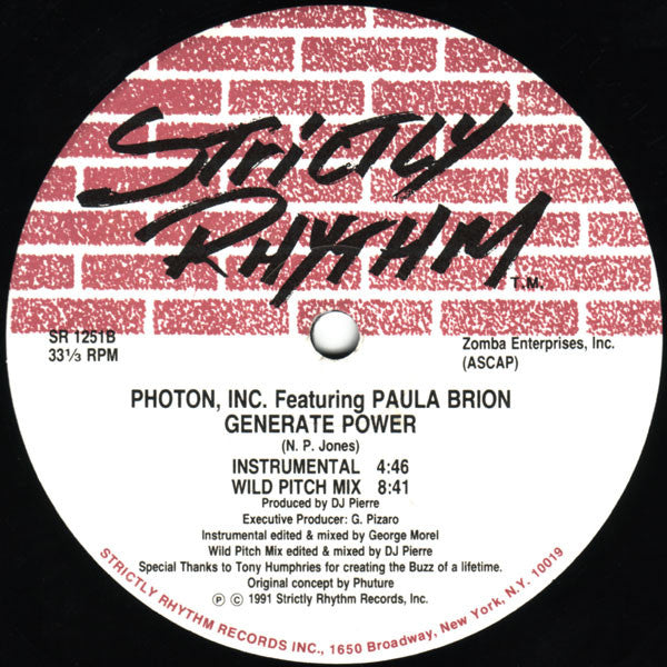 Photon, Inc.* Featuring Paula Brion : Generate Power (12")