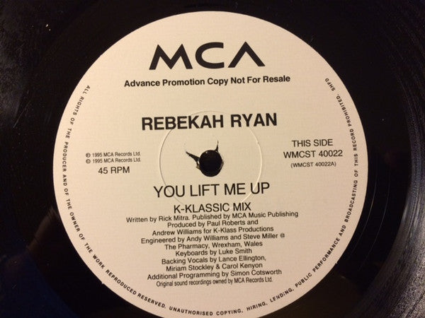 Rebekah Ryan : You Lift Me Up (K-Klass Remixes) (12", Promo)