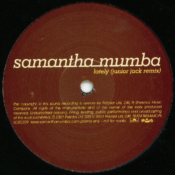 Samantha Mumba : Lately (Junior Jack Remix) (12", S/Sided, Promo)