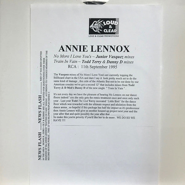 Annie Lennox : Train In Vain / No More I Love You's (The Remixes) (2x12", Promo)