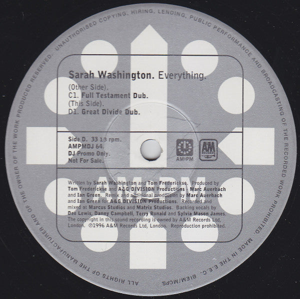 Sarah Washington : Everything (A&G / Quidam Mixes) (2x12", Promo)