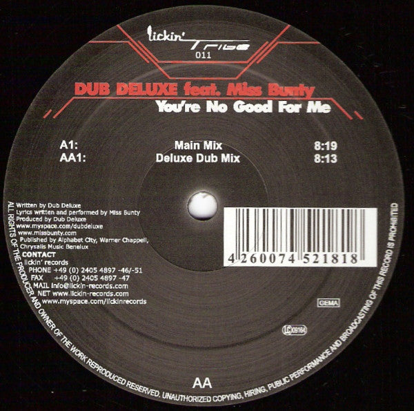 Dub Deluxe Feat. Miss Bunty : You're No Good For Me (12")