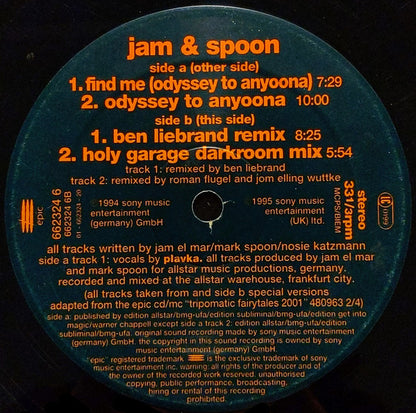 Jam & Spoon Featuring Plavka : Find Me (Odyssey To Anyoona) (12")