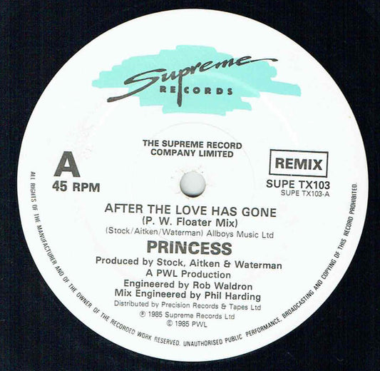 Princess : After The Love Has Gone - Remix (12", Die)
