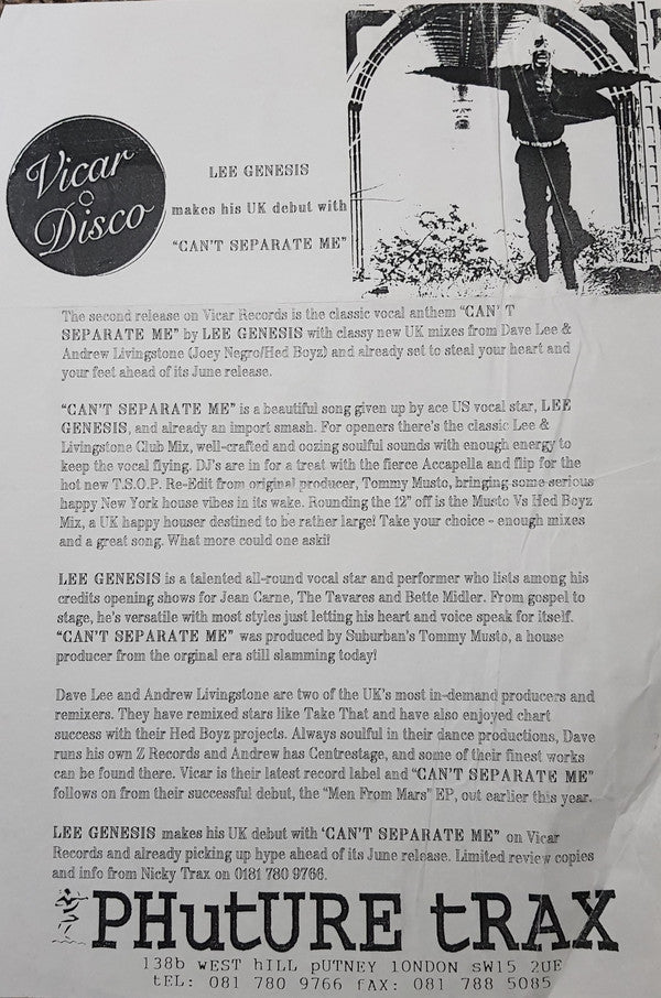 Lee Genesis : Can't Separate Me (12")