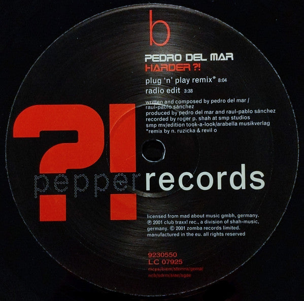 Pedro Del Mar : Harder?! (12")