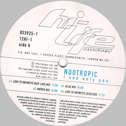 Nootropic : I See Only You (12", Promo)