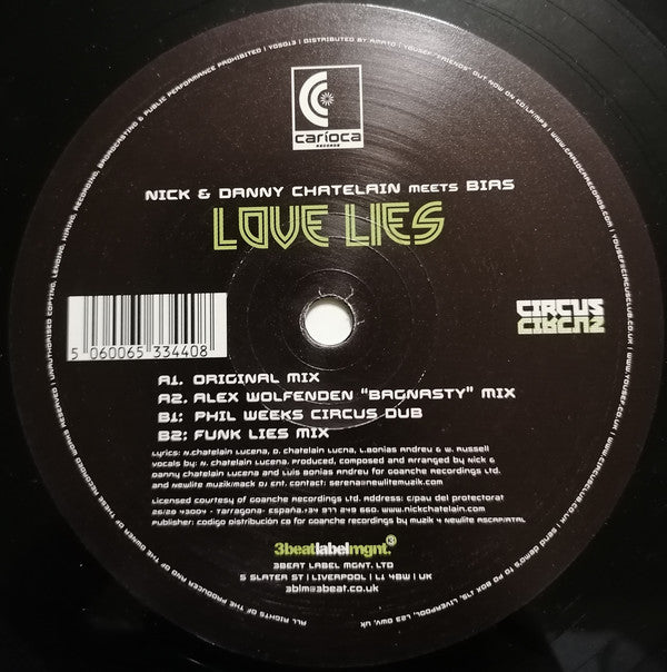 Nick & Danny Chatelain : Love Lies (12")