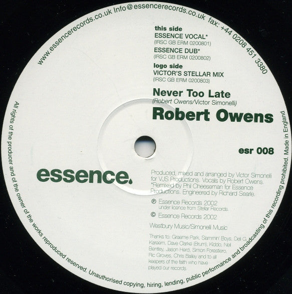 Robert Owens : Never Too Late (12")