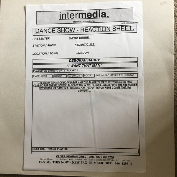 Deborah Harry : I Want That Man (12", Promo)