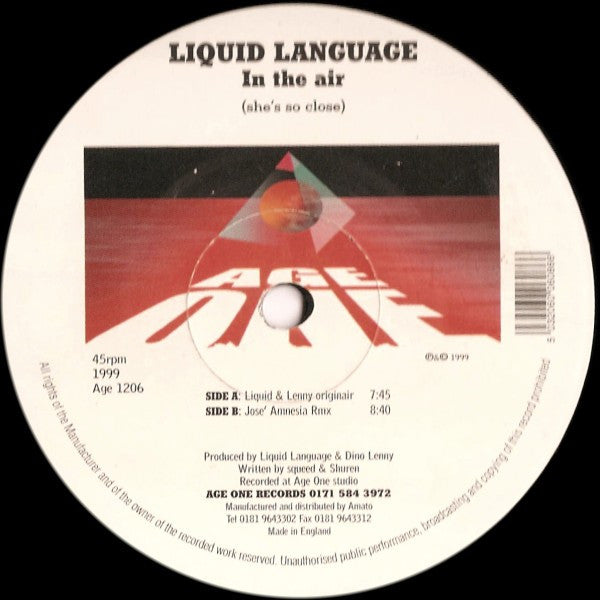 Liquid Language : In The Air (She's So Close) (12")