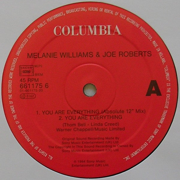 Melanie Williams & Joe Roberts : You Are Everything (12")