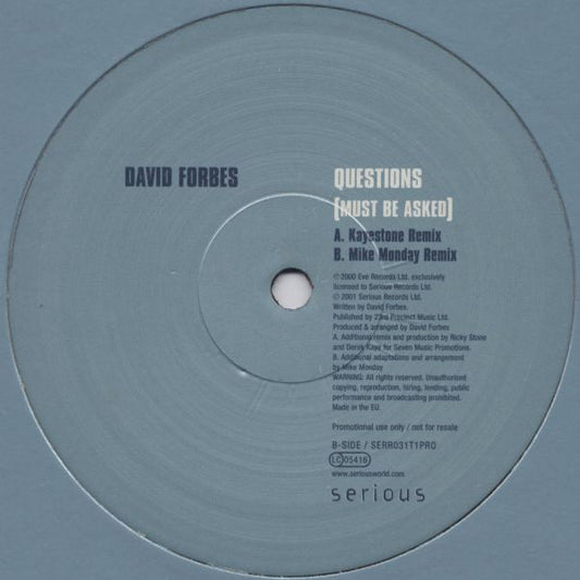David Forbes : Questions (Must Be Asked) (12", Promo)